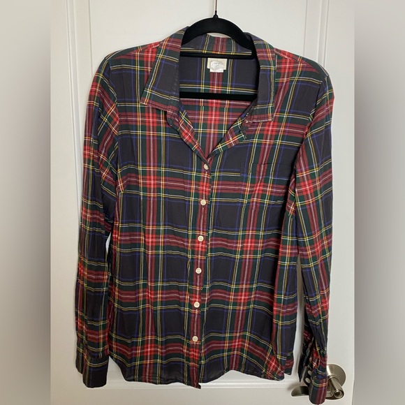 J. Crew Perfect Shirt Plaid Button down Tartan 100% Cotton Womens XL - Picture 9 of 10